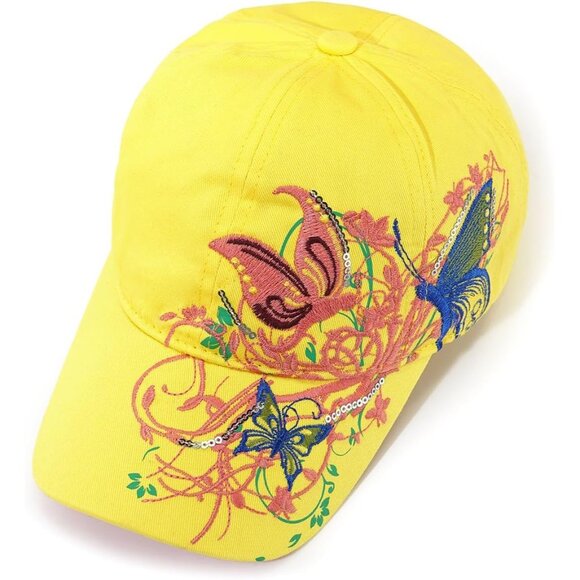 Women Yellow Adjustable Breathable Embroidered Sport Golf Outdoor Baseball Caps - Picture 5 of 7